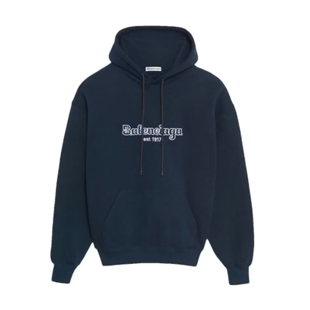 Balenciaga White Logo Hoodie Navy - N-Hype