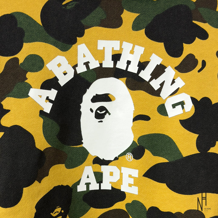 BAPE 1st Camo College Logo Pullover Hoodie Yellow N-Hype streetwear hoodie.