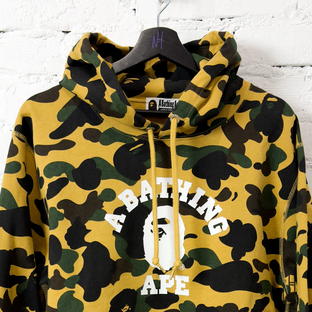 BAPE 1st Camo College Logo Pullover Hoodie Yellow streetwear N-Hype