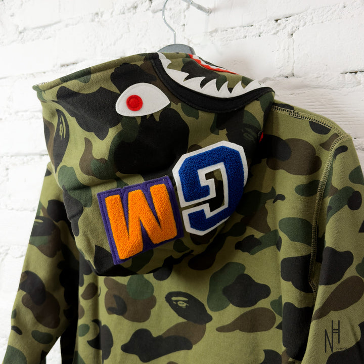 BAPE 1ST Camo Shark Full Zip Hoodie Green N-Hype sweatshirt z kapturem