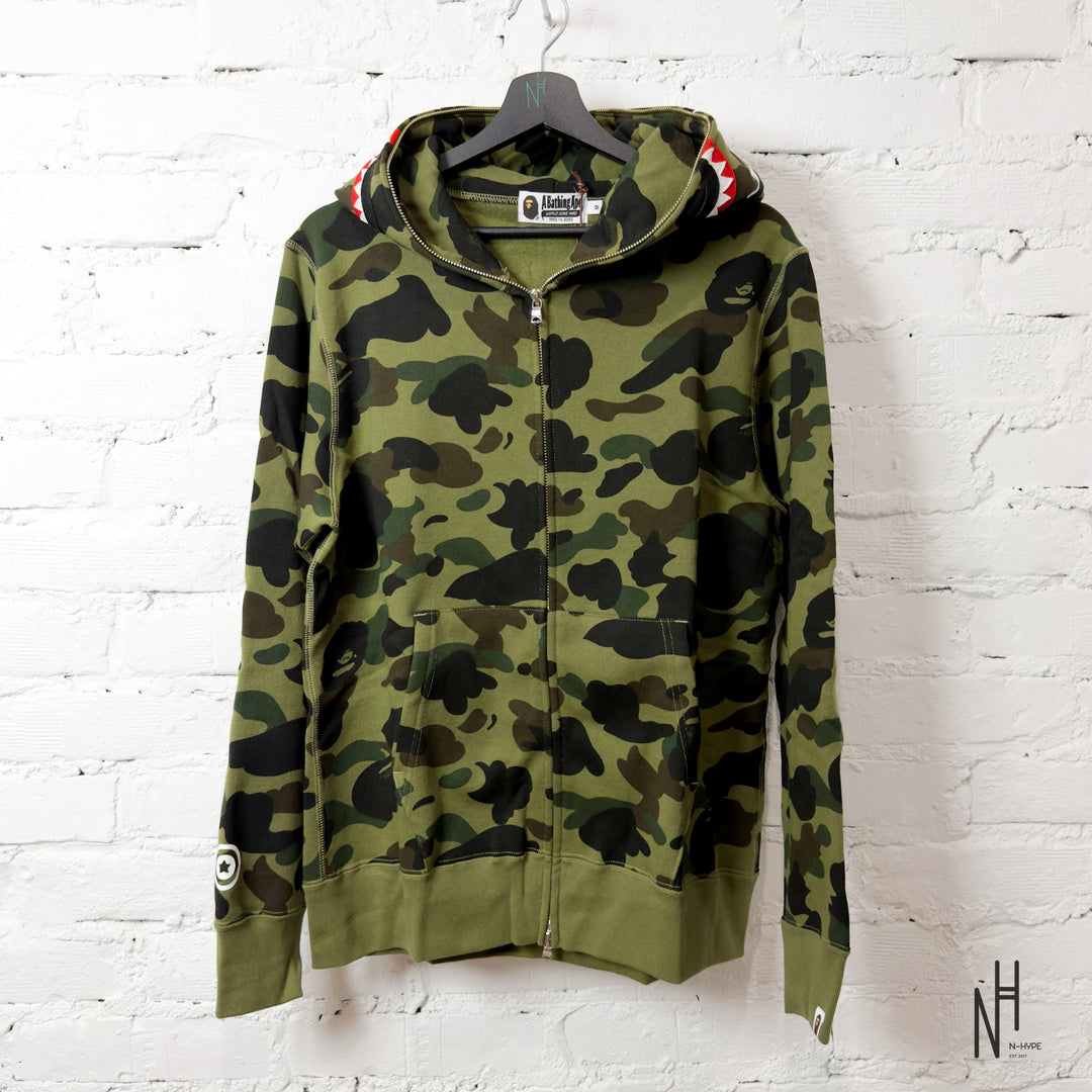 BAPE 1ST Camo Shark Full Zip Hoodie Green N-Hype streetwear hoodie