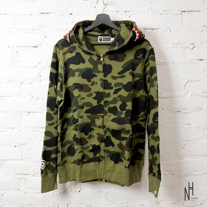 BAPE 1ST Camo Shark Full Zip Hoodie Green N-Hype streetwear hoodie