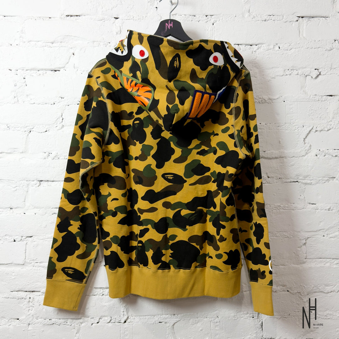 BAPE 1st Camo Shark Full Zip Hoodie Yellow N-Hype streetwear hoodie.