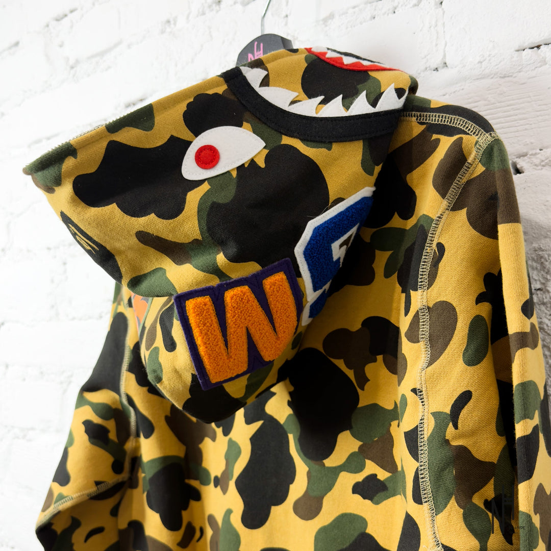 BAPE 1st Camo Shark Full Zip Hoodie Yellow N-Hype streetwear hoodie.