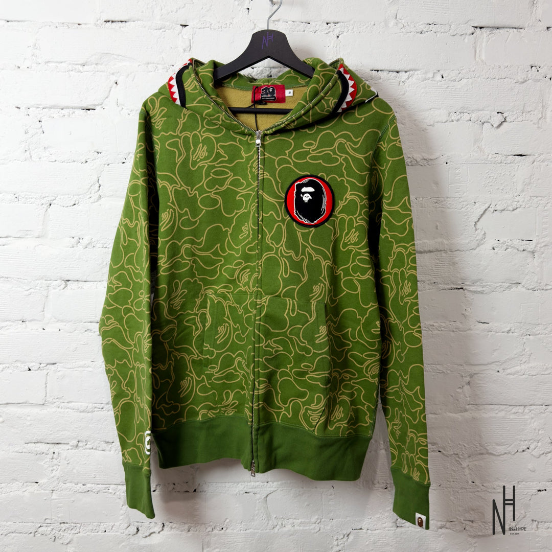 BAPE 30th Anniversary Line Camo Shark Full Zip Hoodie Green streetwear N-Hype