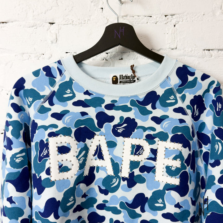 Bape ABC Camo Crystal Stone Crewneck Blue streetwear N-Hype sweatshirt men's fashion sweatshirt.