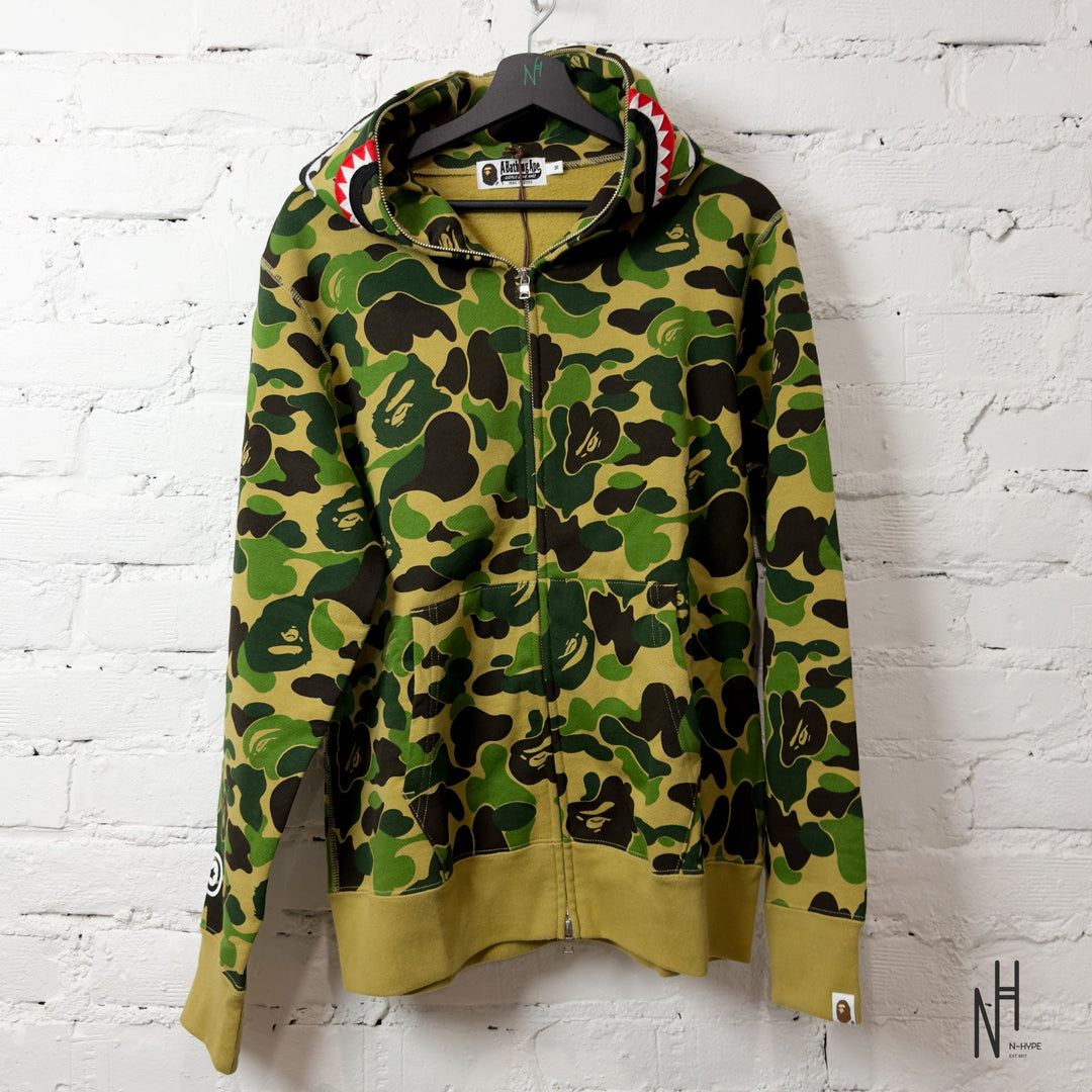BAPE ABC Camo Shark PONR Full Zip Hoodie Green N-Hype streetwear hoodie.