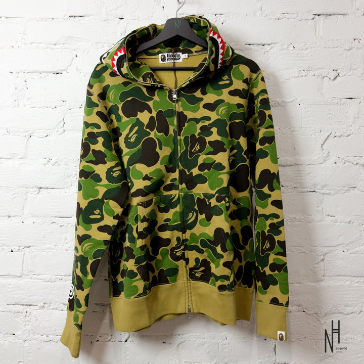 BAPE ABC Camo Shark PONR Full Zip Hoodie Green N-Hype streetwear hoodie.
