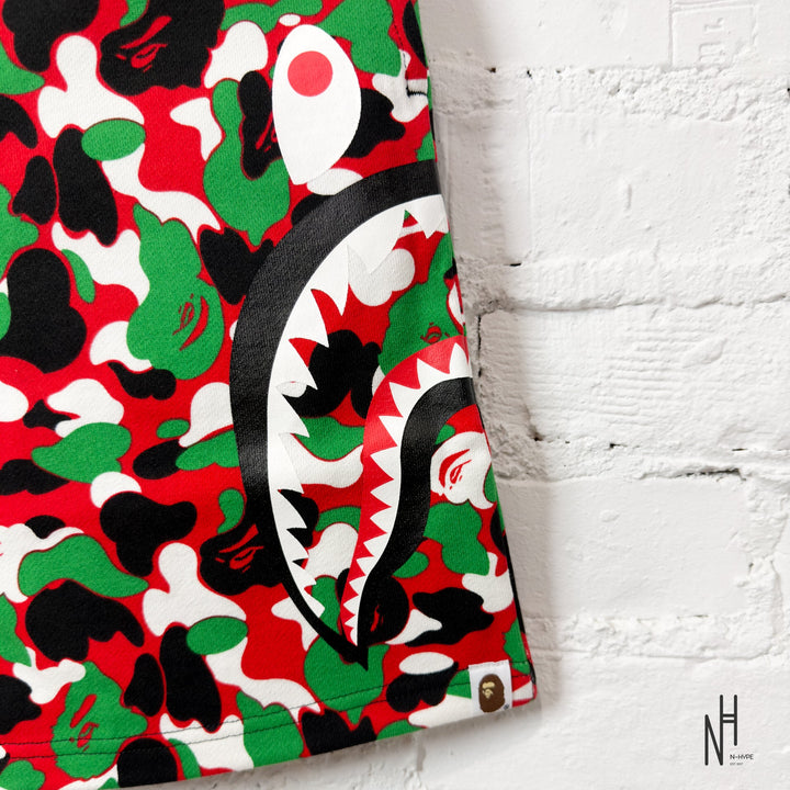 BAPE ABC Camo Side Shark Sweat Shorts Red Multicolor / Black N-Hype streetwear shorts