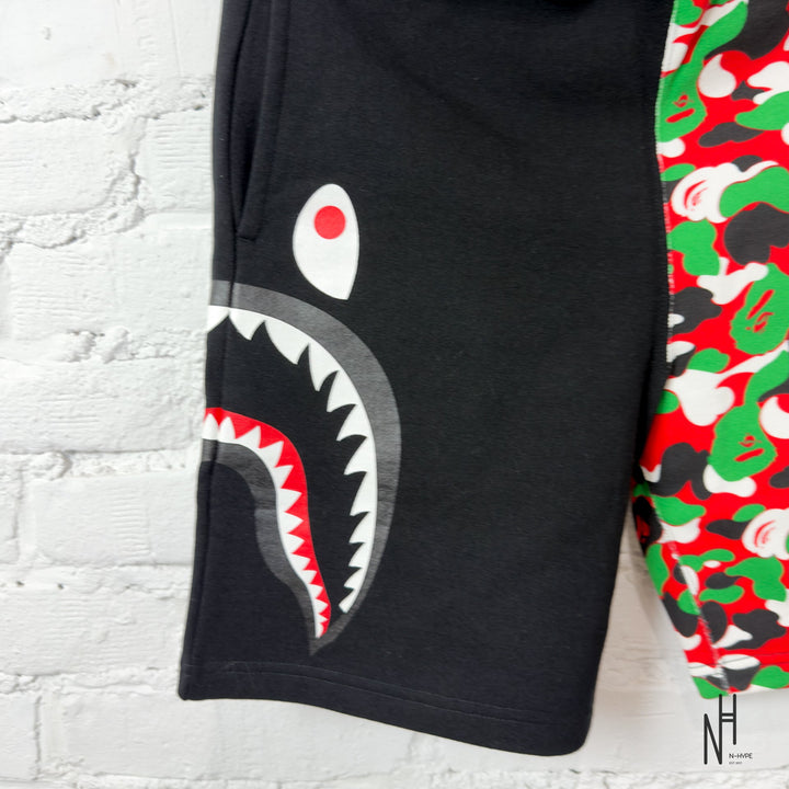 BAPE ABC Camo Side Shark Sweat Shorts Red Multicolor / Black N-Hype streetwear shorts.