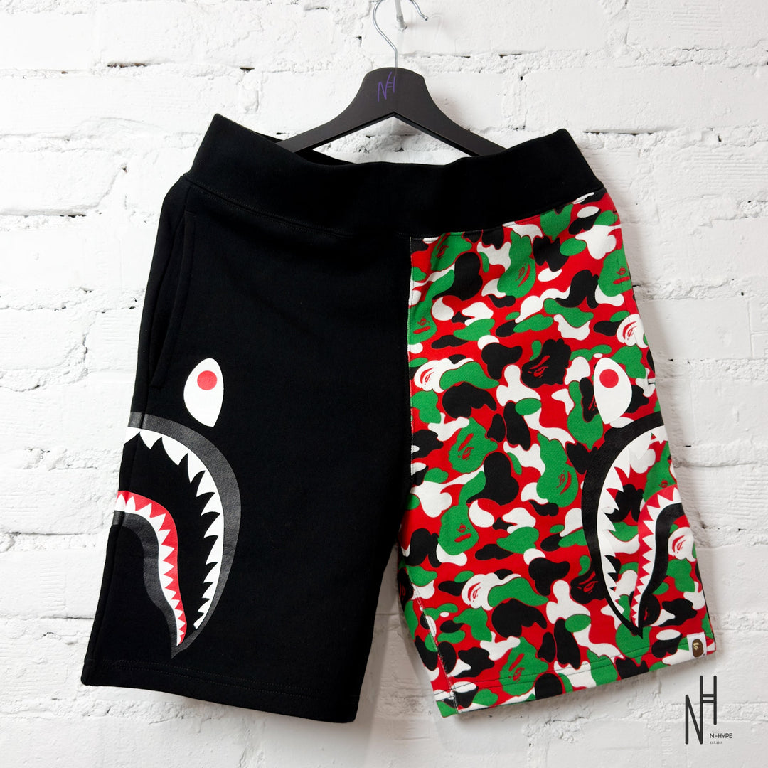 BAPE ABC Camo Side Shark Sweat Shorts czerwono-wielobarwne / czarne N-Hype