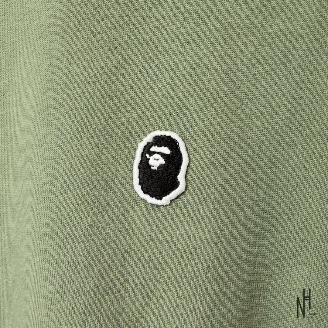 Bape Ape Head One Point Crewneck Relaxed Fit Olive Drab N-Hype streetwear sweatshirt.