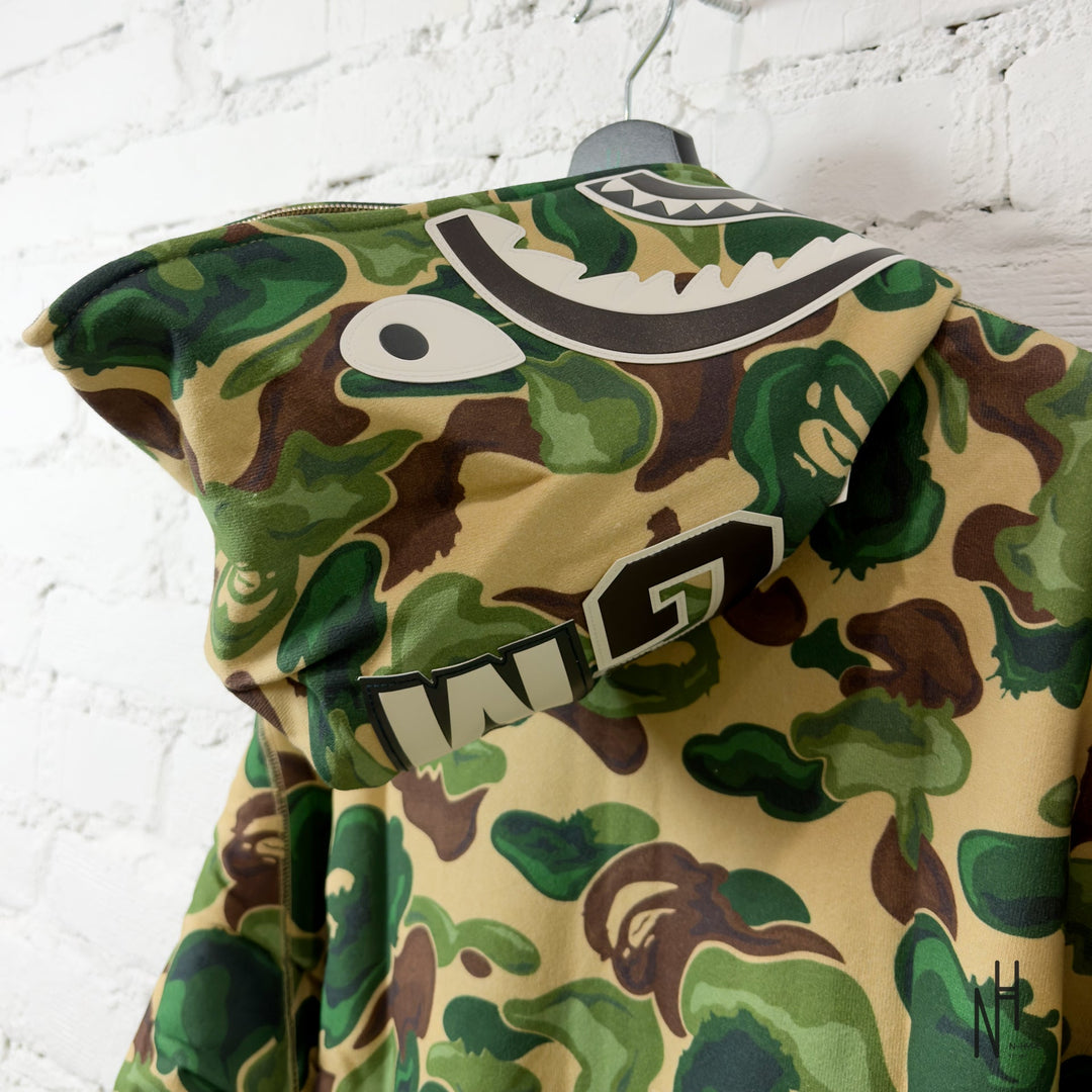 BAPE Art Camo Shark Full Zip Hoodie Green N-Hype streetwear hoodie men's fashion sweatshirt.