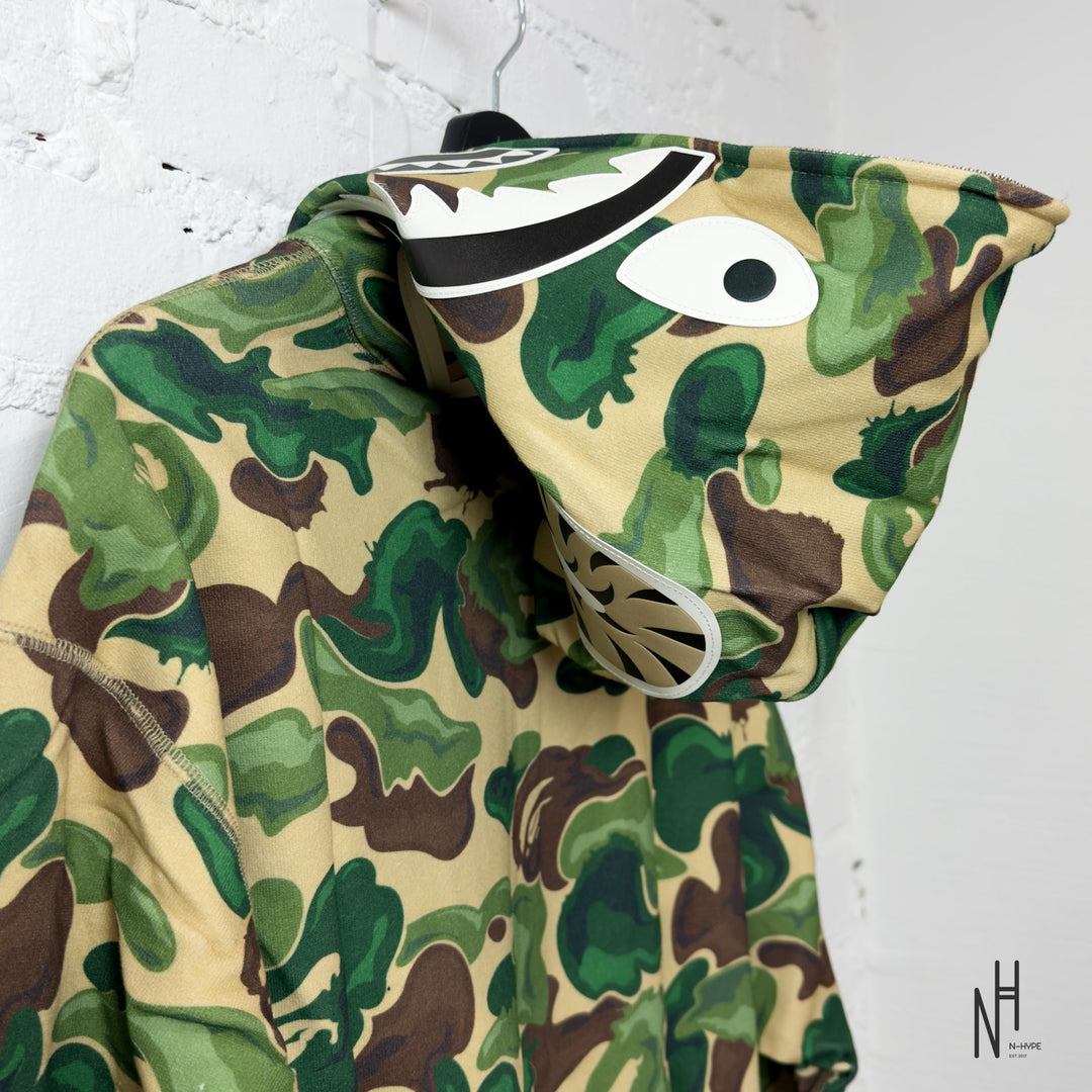 BAPE Art Camo Shark Full Zip Hoodie Green N-Hype streetwear hoodie.