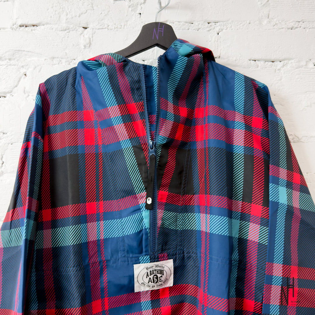 BAPE Checkered Anorak Nylon Jacket Multicolor N-Hype streetwear model outdoor jacket.