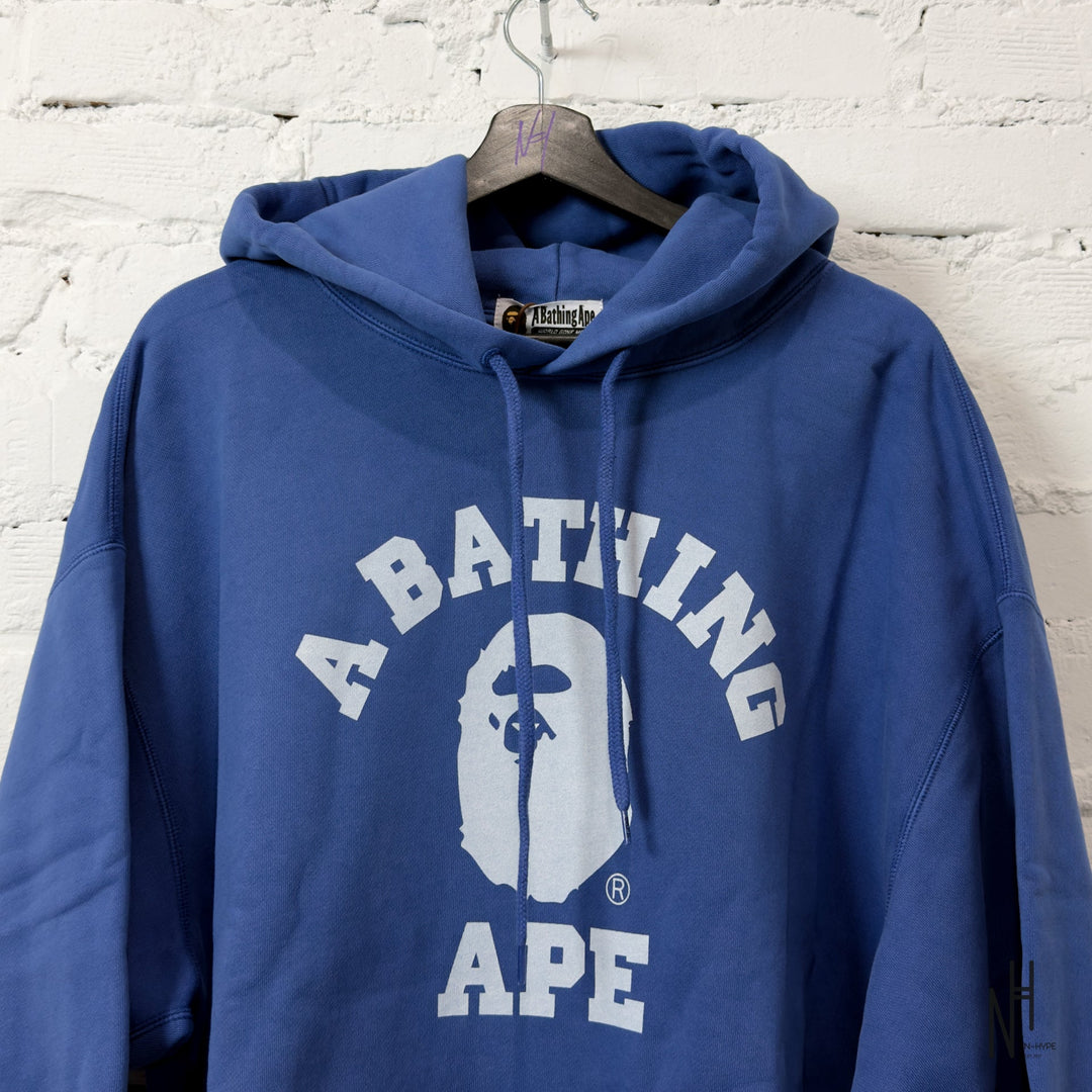 BAPE College Overdye Pullover Hoodie Blue N-Hype streetwear sweatshirt hoodie.