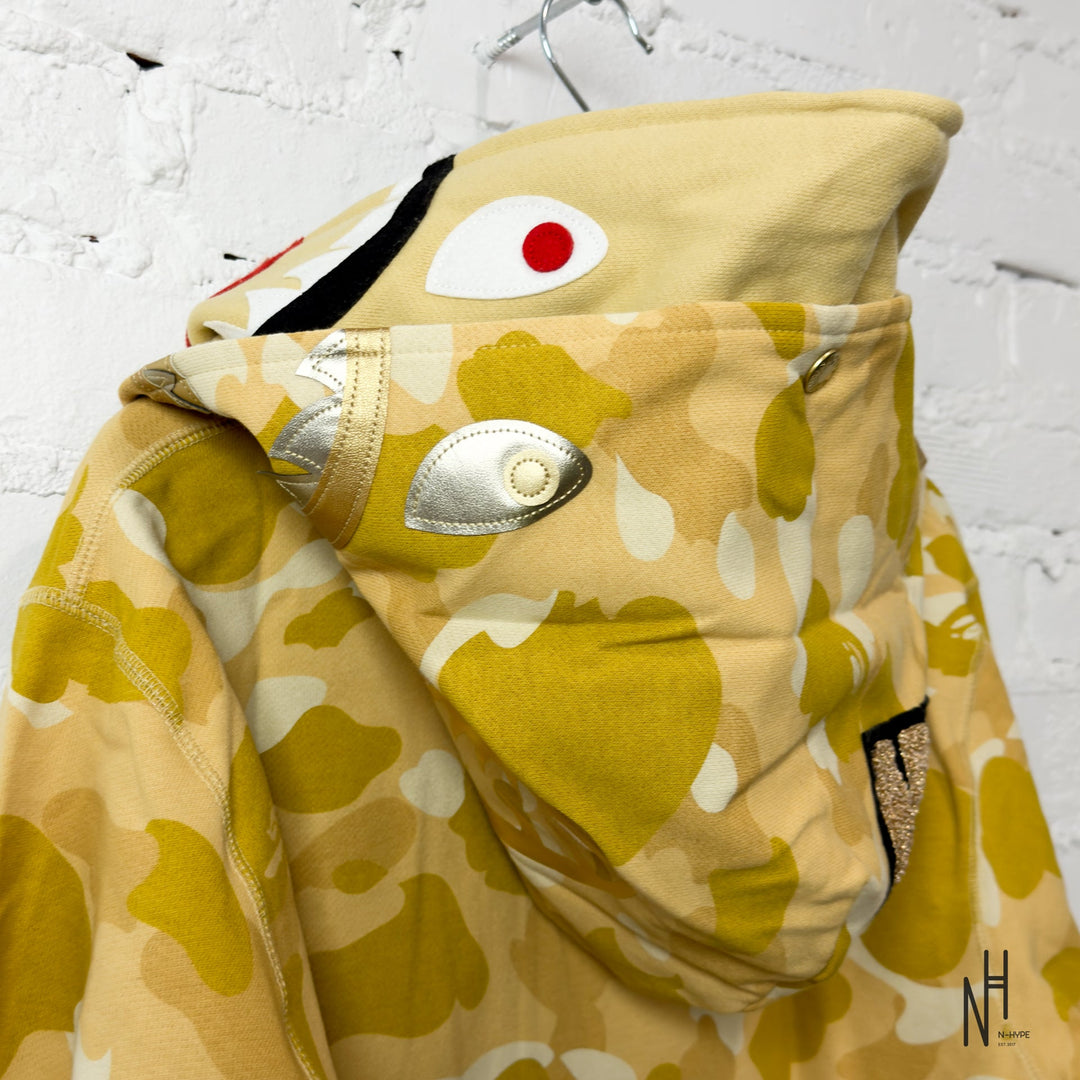 BAPE Color Camo Double Shark Full Zip Hoodie SS24 Yellow N-Hype streetwear hoodie.