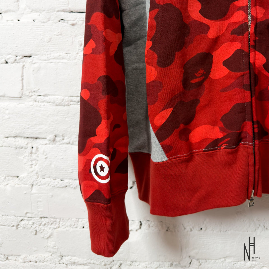 BAPE Color Camo Shark Full Zip Hoodie Red N-Hype streetwear sweatshirt.