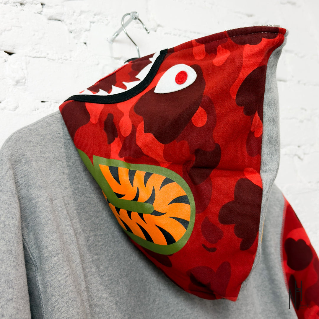 BAPE Color Camo Shark Full Zip Hoodie Red N-Hype streetwear fashion trend iconic sweatshirt.
