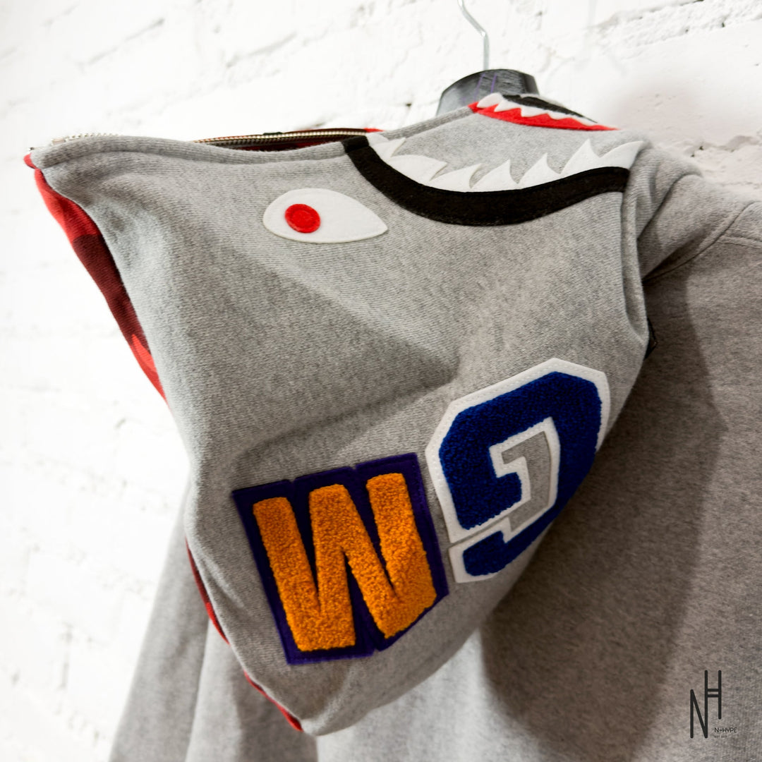 BAPE Color Camo Shark Full Zip Hoodie FW23 Red N-Hype streetwear sweatshirt.