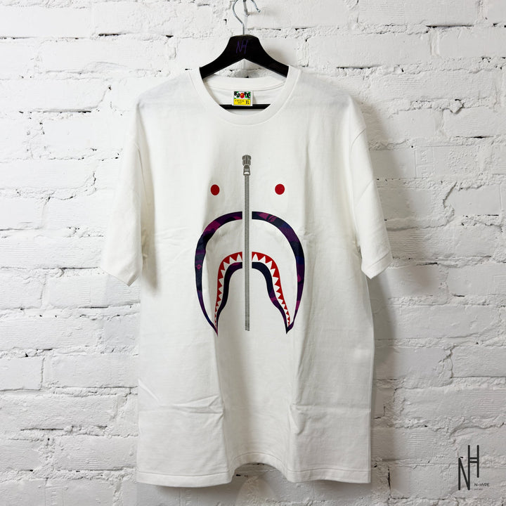 BAPE Color Camo Silver Zip Shark Tee (SS23) White Purple - N-Hype