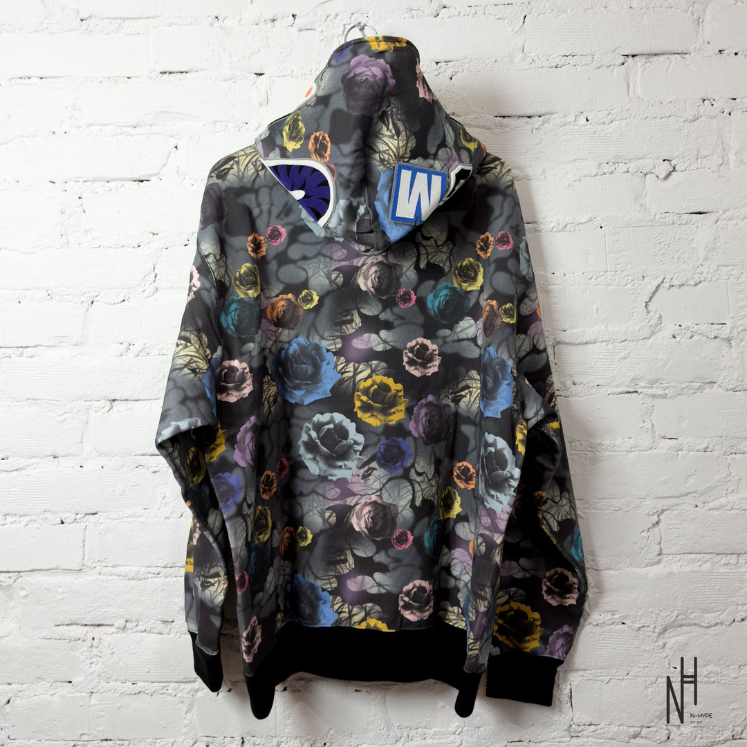 BAPE Floral Camo Shark Relaxed Fit Full Zip Hoodie Black N-Hype streetwear hoodie.