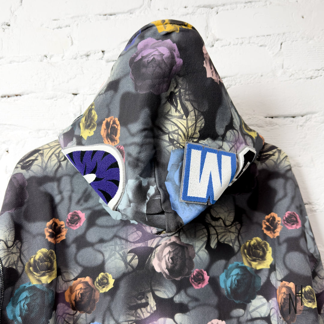 BAPE Floral Camo Shark Relaxed Fit Full Zip Hoodie Black N-Hype Streetwear Hoodie.