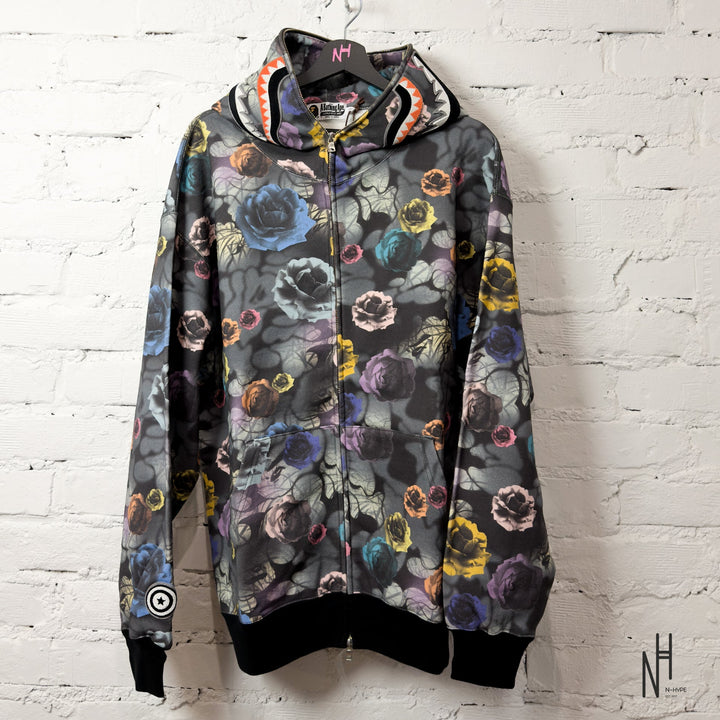 BAPE Floral Camo Shark Relaxed Fit Full Zip Hoodie Black N-Hype streetwear hoodie czarny floral camouflage