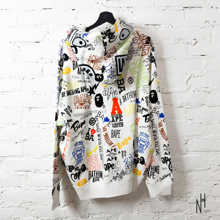 BAPE Hand Draw Pattern Shark Zip Hoodie White N-Hype streetwear sweatshirt