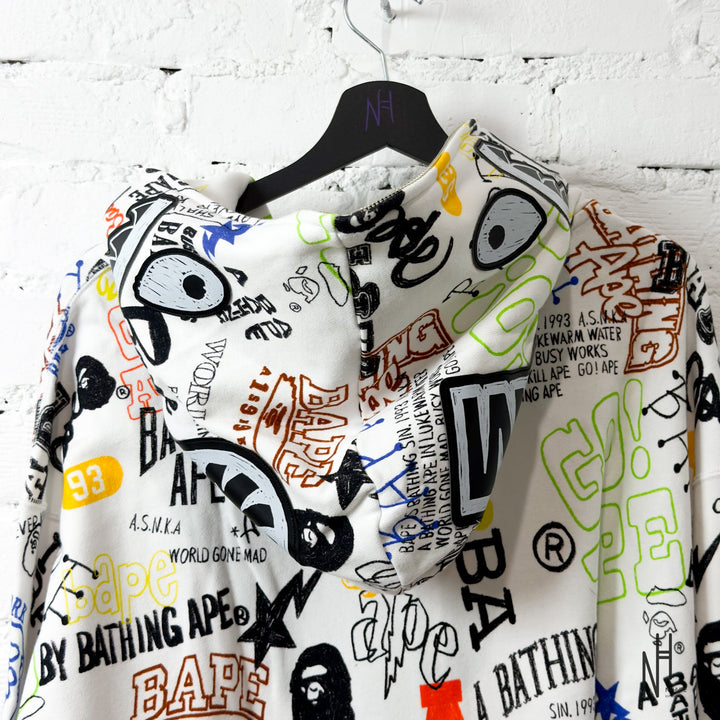 BAPE Hand Draw Pattern Shark Zip Hoodie White męska N-Hype