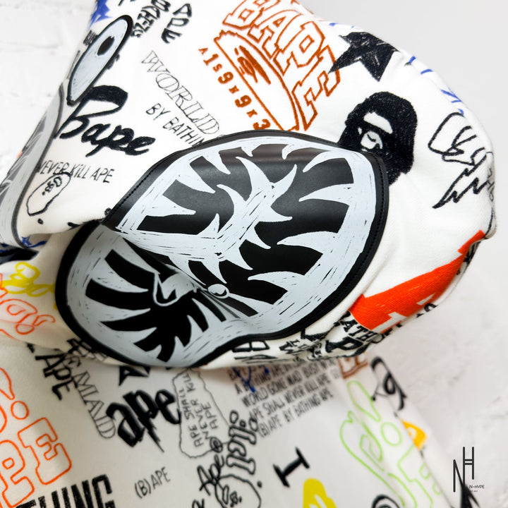 BAPE Hand Draw Pattern Shark Zip Hoodie White N-Hype iconic streetwear sweatshirt.