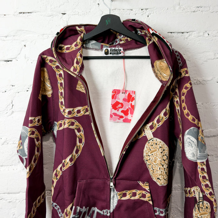 BAPE Jewels Shark Full Zip Hoodie Burgundy N-Hype streetwear hoodie burgundy icon.