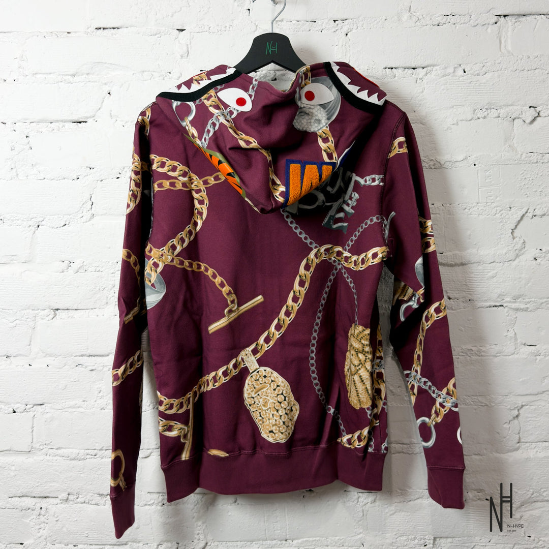 BAPE Jewels Shark Full Zip Hoodie Burgundy N-Hype streetwear hoodie sweatshirt.