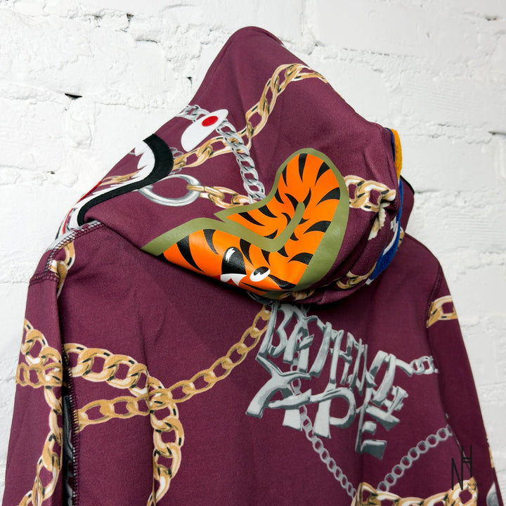 BAPE Jewels Shark Full Zip Hoodie Burgundy męska N-Hype