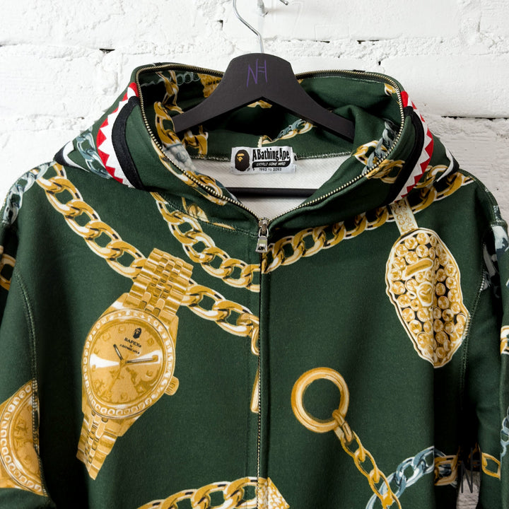 BAPE Jewels Shark Full Zip Hoodie Green - zdjęcie 2 - N-Hype