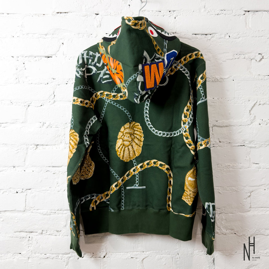 BAPE Jewels Shark Full Zip Hoodie Green - zdjęcie 3 - N-Hype