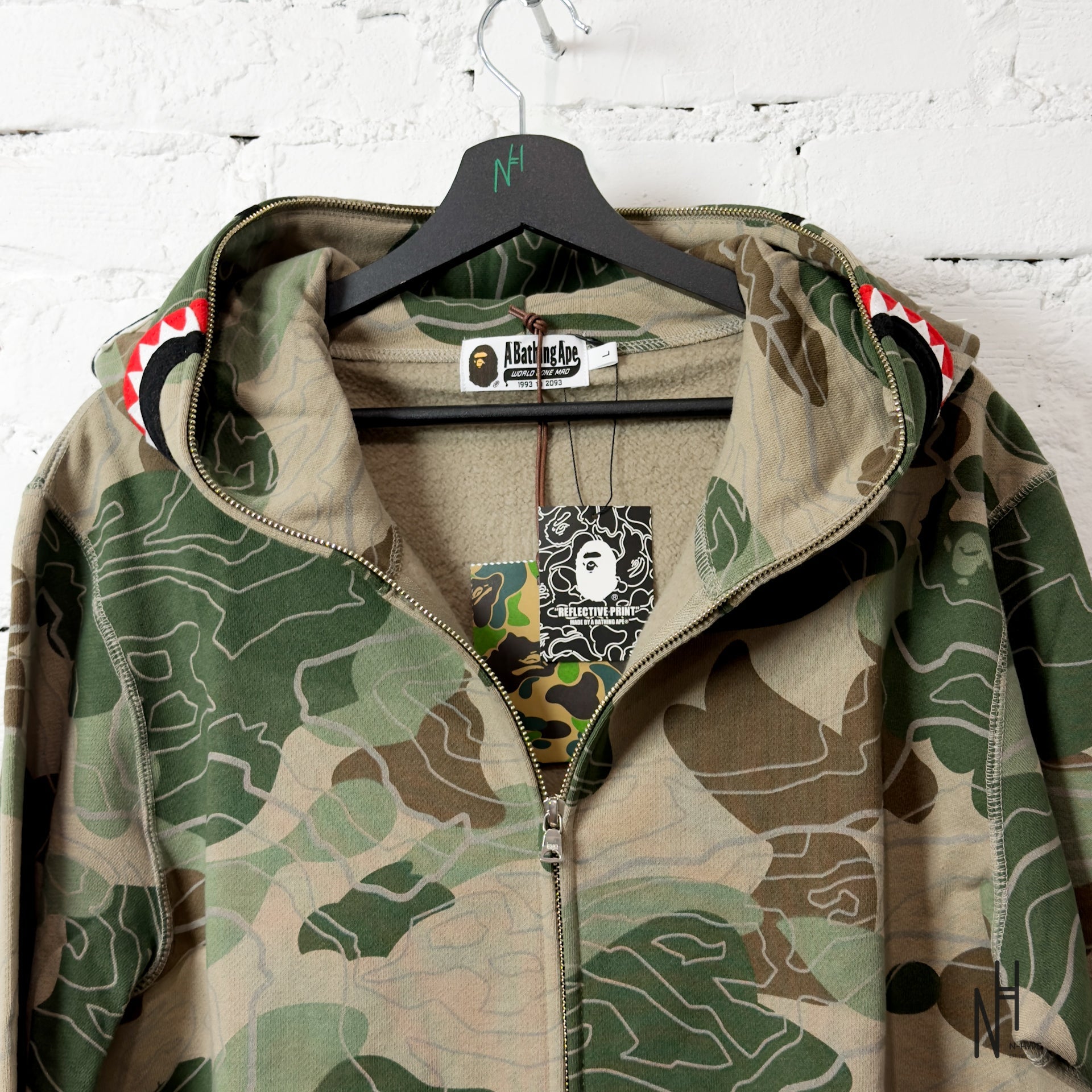 BAPE Layered Line Camo Shark Full Zip Hoodie Beige | N-Hype