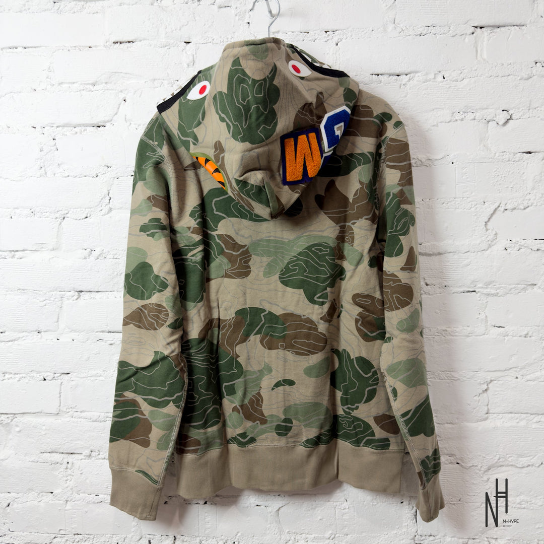 BAPE Layered Line Camo Shark Full Zip Hoodie Beige marki N-Hype
