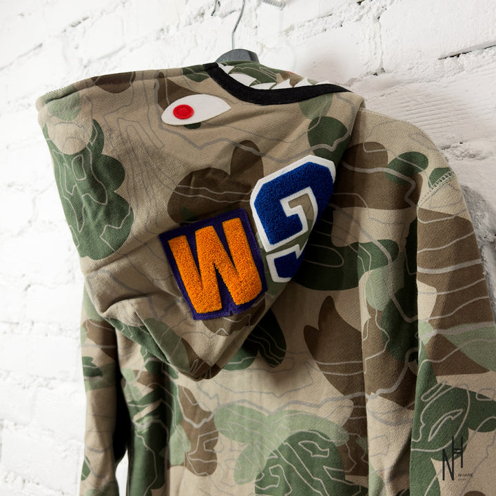 BAPE Layered Line Camo Shark Full Zip Hoodie Beige N-Hype streetwear hoodie beige camouflage pattern.