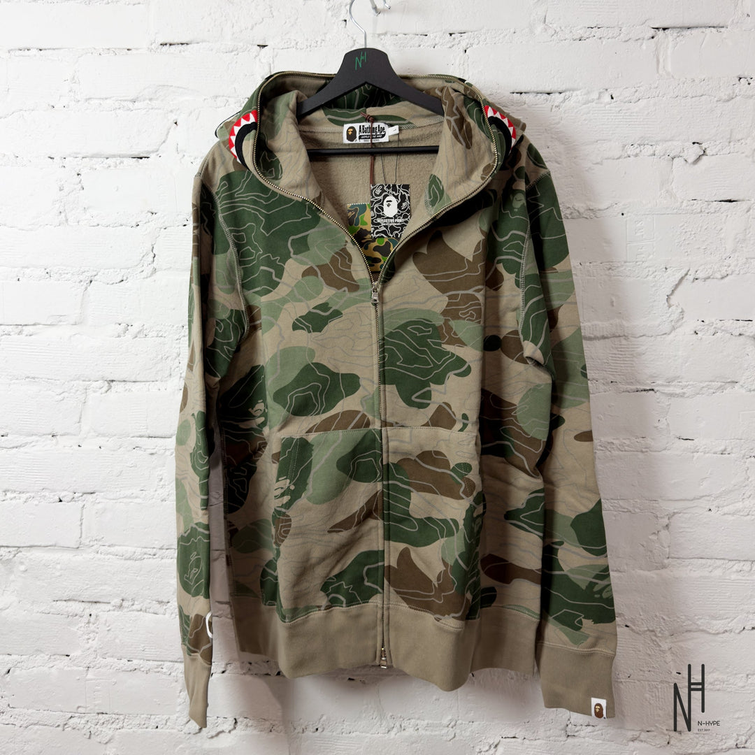 BAPE Layered Line Camo Shark Full Zip Hoodie Beige N-Hype streetwear hoodie beige camouflage pattern
