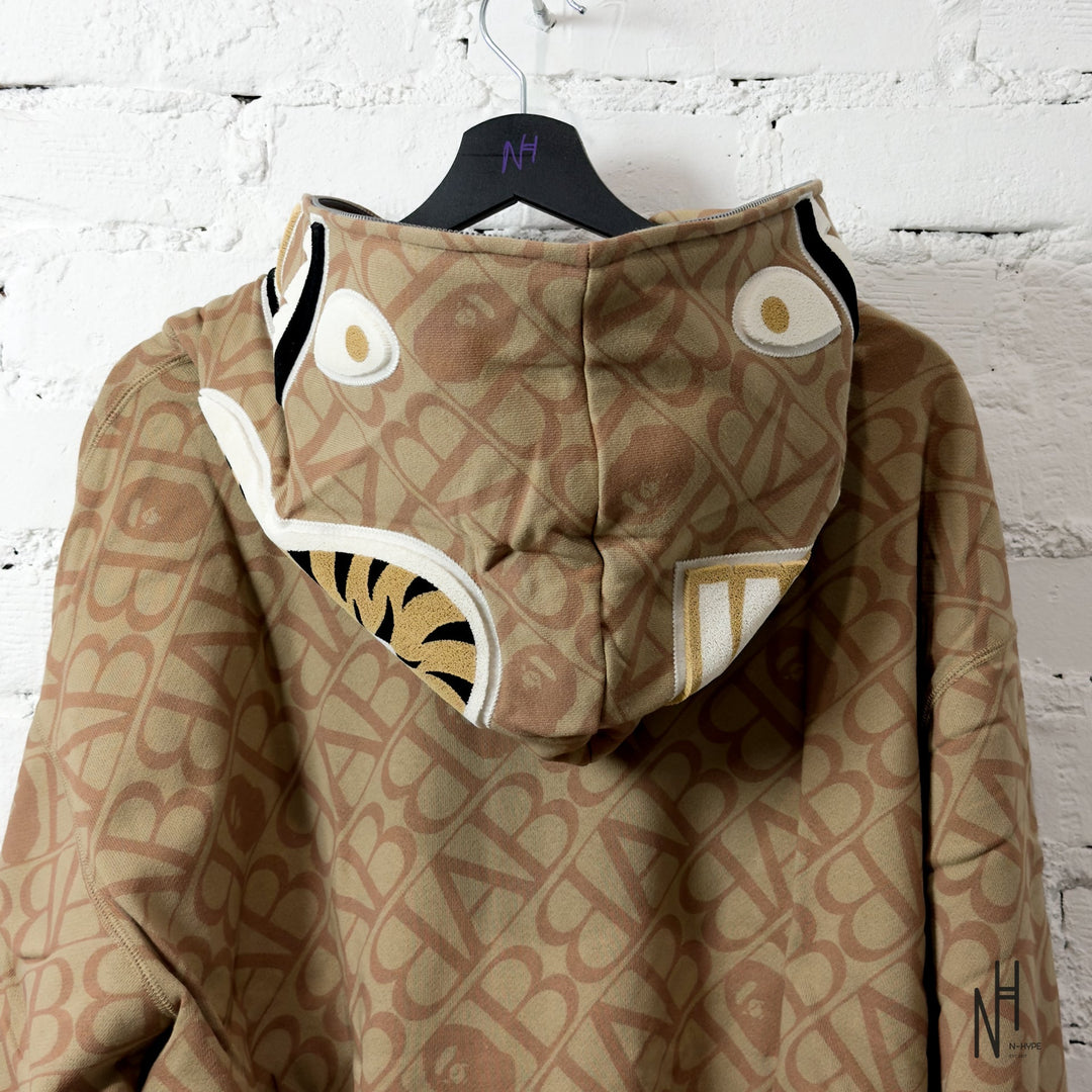 BAPE Sport Monogram Shark Hoodie Beige N-Hype sweatshirt.