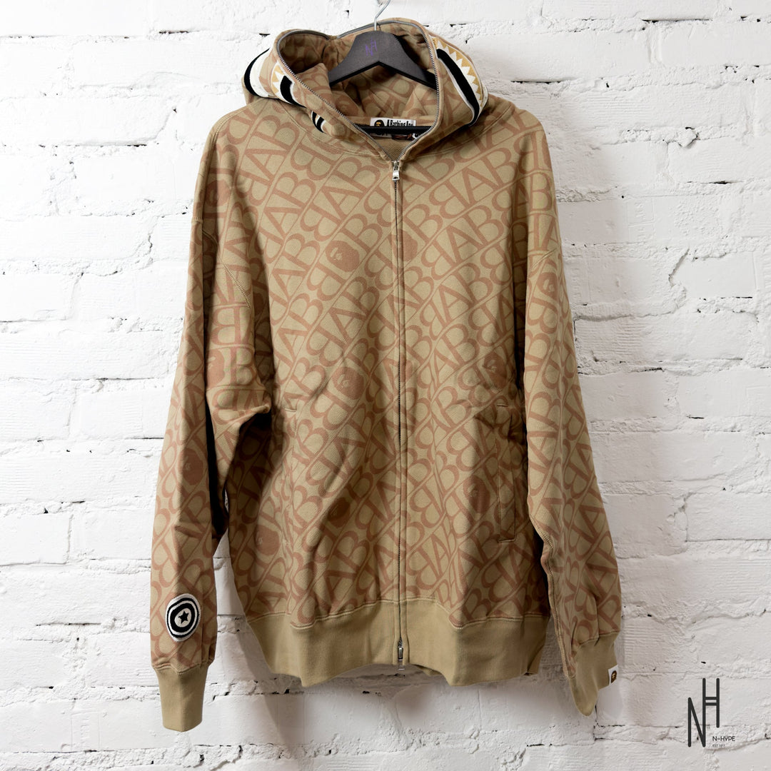 BAPE Sport Monogram Shark Hoodie Beige N-Hype streetwear fashion trend sweatshirt.