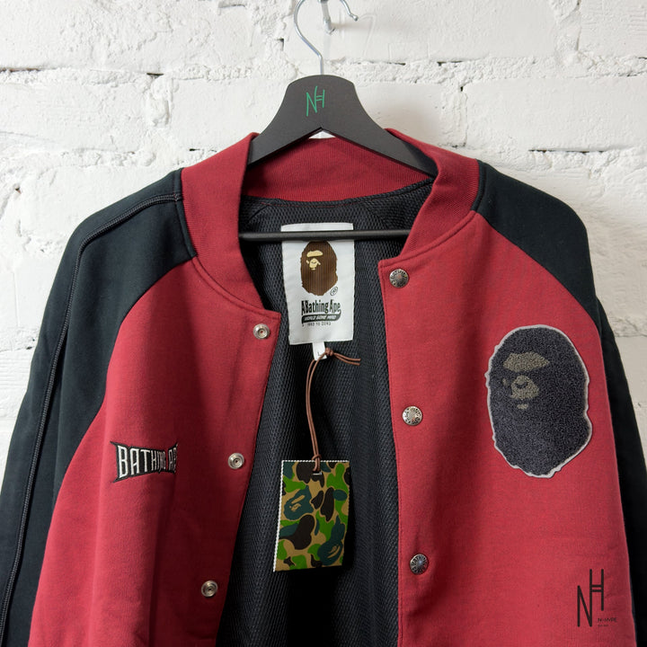 BAPE Sweat Varsity Jacket Burgundy N-Hype iconic streetwear fashion trendsetter.
