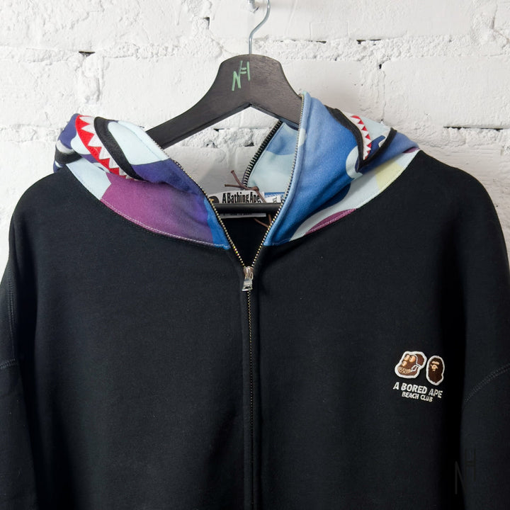 BAPE x BAYC Shark Full Zip Hoodie czarna N-Hype streetwear hoodie z zamkiem.