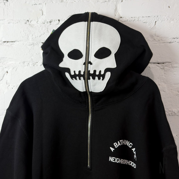 BAPE x Neighborhood Two Face Half Zip Pullover Hoodie Black N-Hype pulower z kapturem