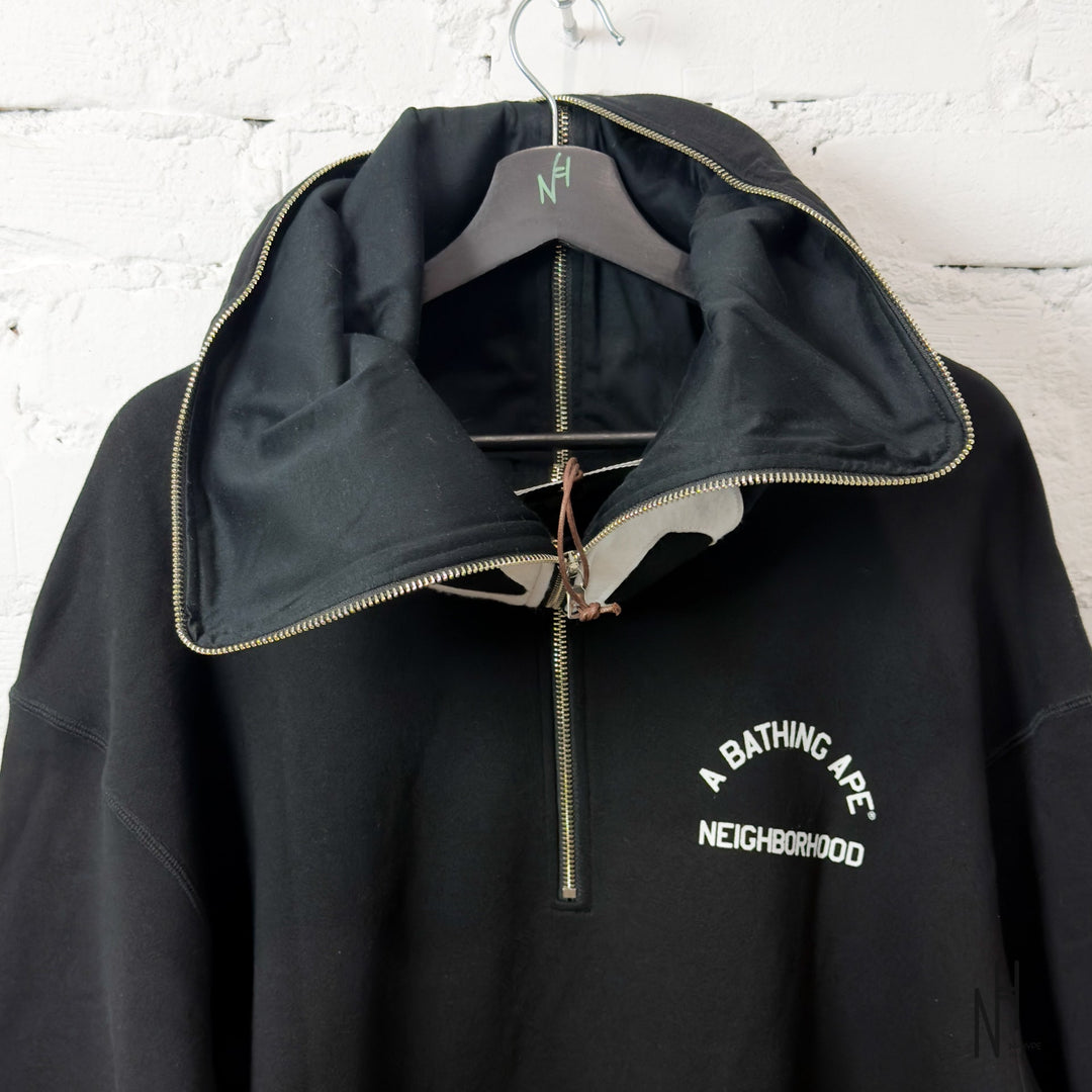 BAPE x Neighborhood Two Face Half Zip Pullover Hoodie Black N-Hype sweatshirt hoodie men's black.