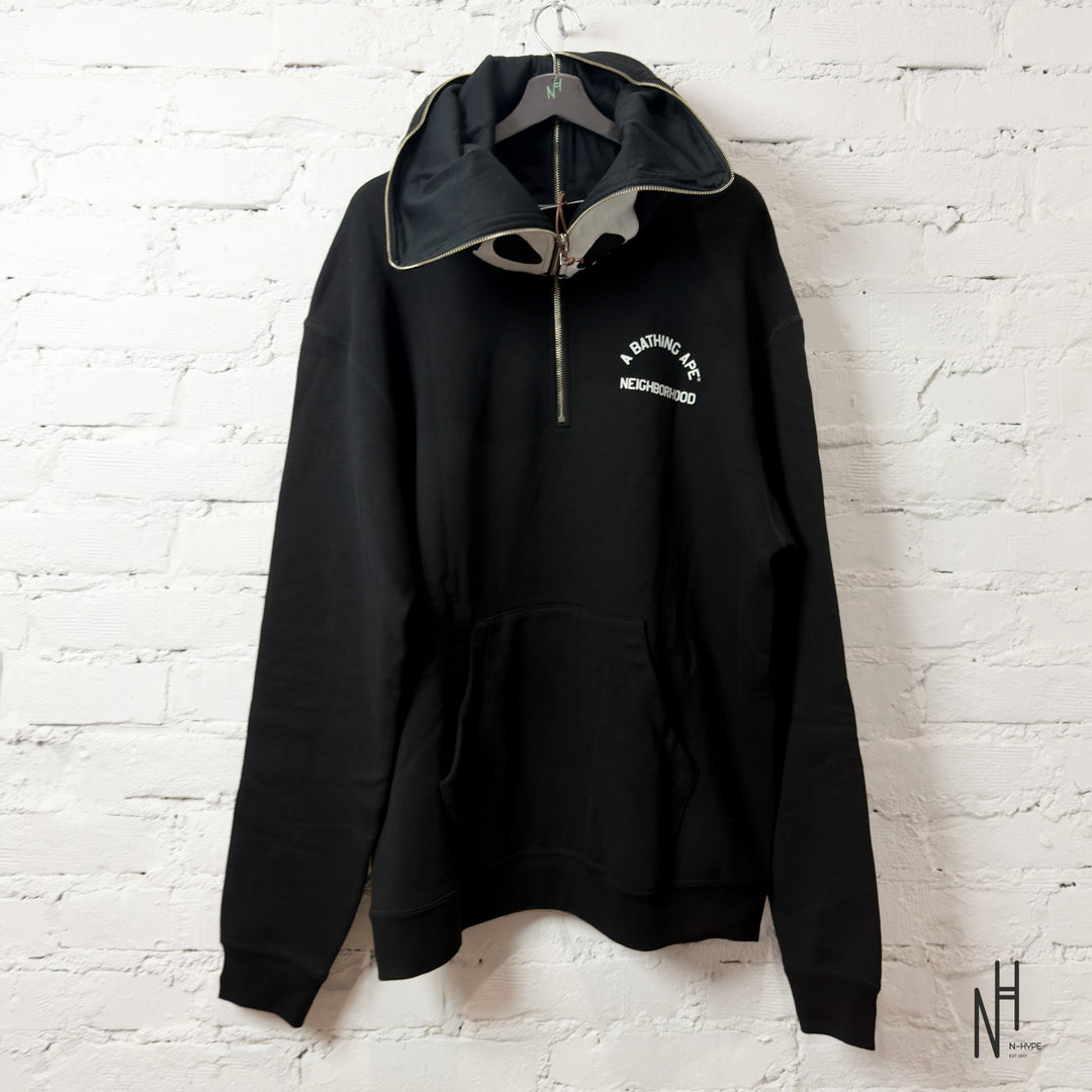 BAPE x Neighborhood Two Face Half Zip Pullover Hoodie Black N-Hype streetwear hoodie