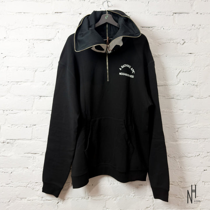 BAPE x Neighborhood Two Face Half Zip Pullover Hoodie Black N-Hype streetwear hoodie