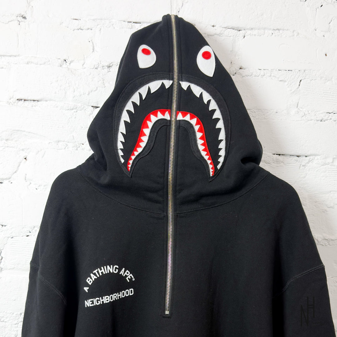 BAPE x Neighborhood Two Face Half Zip Pullover Hoodie Black N-Hype pulower z kapturem
