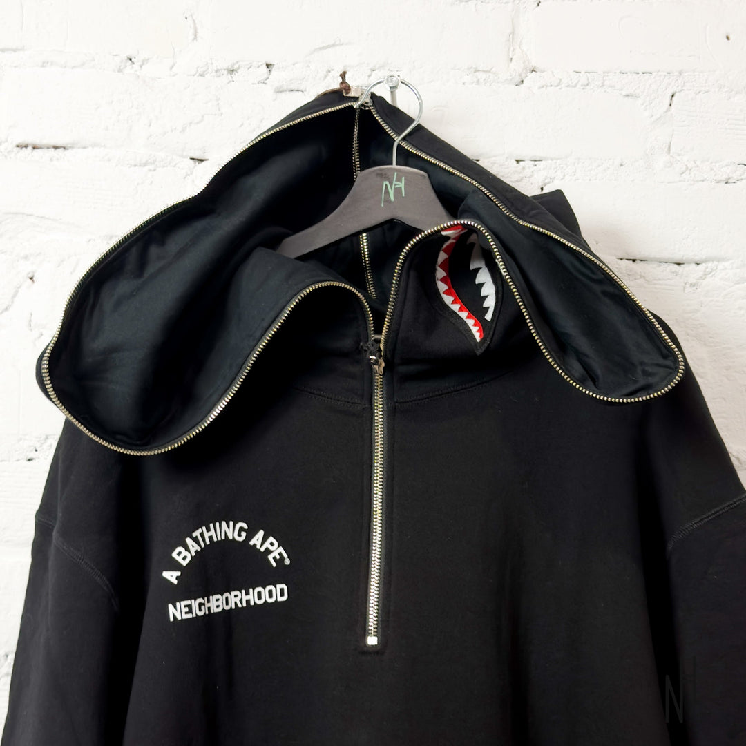 BAPE x Neighborhood Two Face Half Zip Pullover Hoodie Black N-Hype pół-zipowa bluza z kapturem.